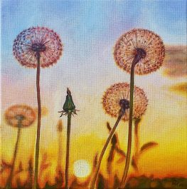 "Võililled" 
2024. Akrüülvärvid lõuendil. 
30x30 cm