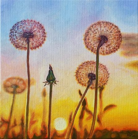 "Võililled" 
2024. Akrüülvärvid lõuendil. 
30x30 cm